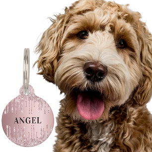 Blush pink glitter drips monogram name girl pet tag