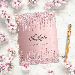 Blush pink glitter drips monogram script 2025 planner