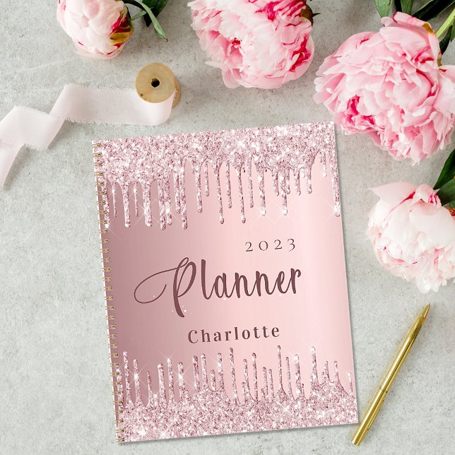 Blush pink glitter drips name script 2023 planner (Creator Uploaded)