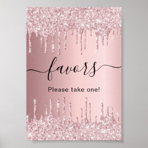 Blush pink glitter drips party favours sign