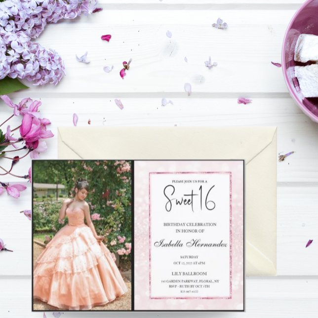 Blush pink glitter elegant chic Sweet 16 Invitation (Creator Uploaded)