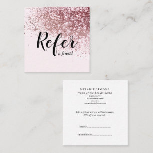 Blush Pink Glitter Elegant Refer A Friend  Referral Card