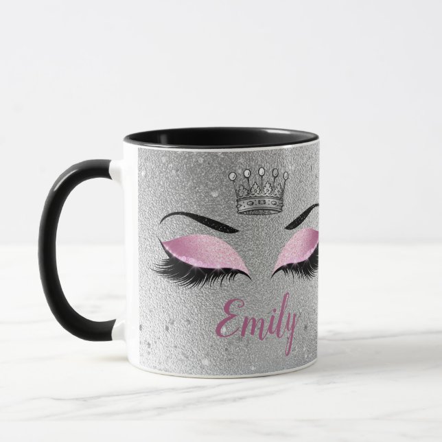 Blush Pink Glitter Eyes Monogram Mug (Left)