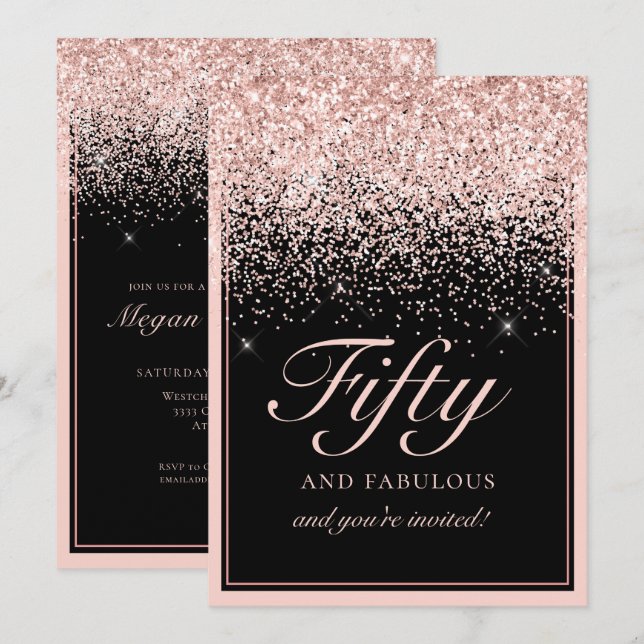 Blush Pink Glitter Fifty and Fabulous Birthday  Invitation (Front/Back)