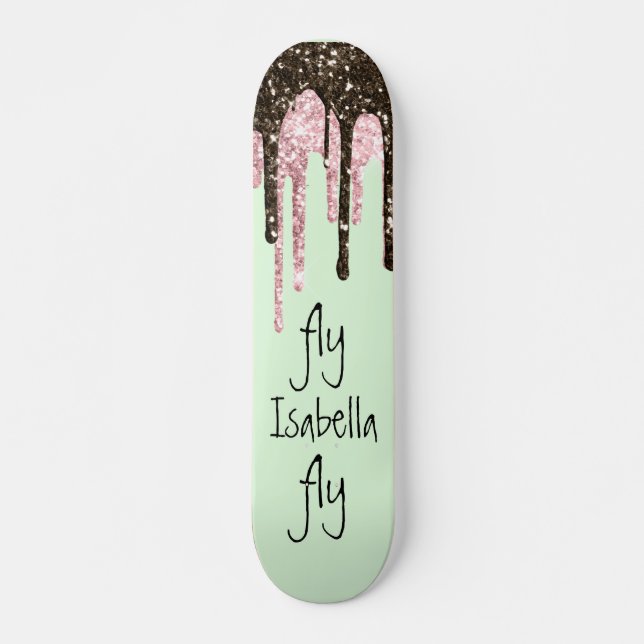 Blush Pink Glitter Girly Sparkles Name Mint Green Skateboard (Front)