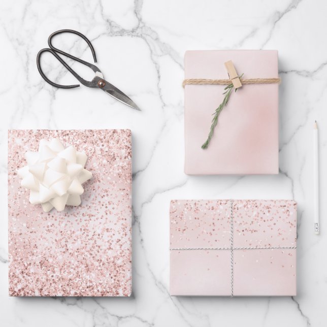 Blush Pink Glitter Glitz     Wrapping Paper Sheet (Front)