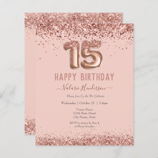 Blush Pink Glitter Happy 15th Birthday (Front/Back)
