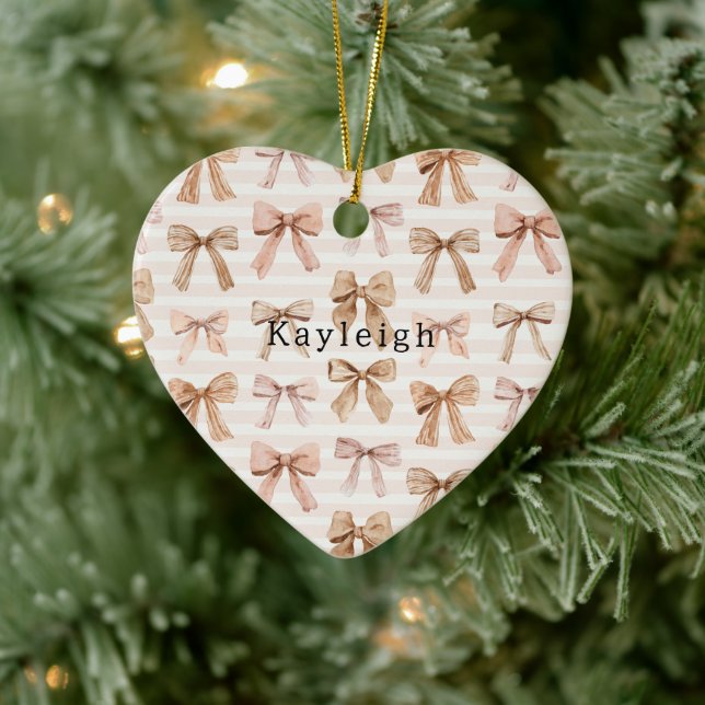 Blush Pink Glitter Hearts Love Ceramic Ornament (Tree)