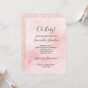 Blush Pink Glitter Leopard Baby Shower Invitation