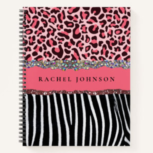 Blush Pink Glitter Leopard Print Diary Spiral Notebook