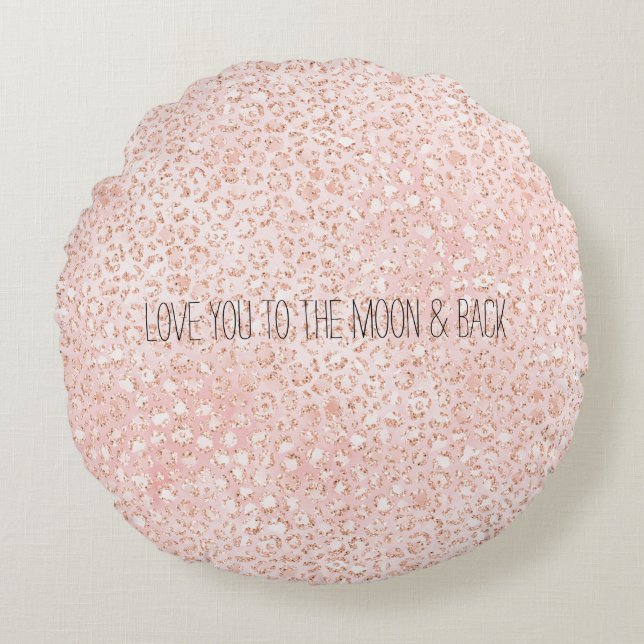 Blush Pink Glitter Leopard Print       Round Pillow (Front)