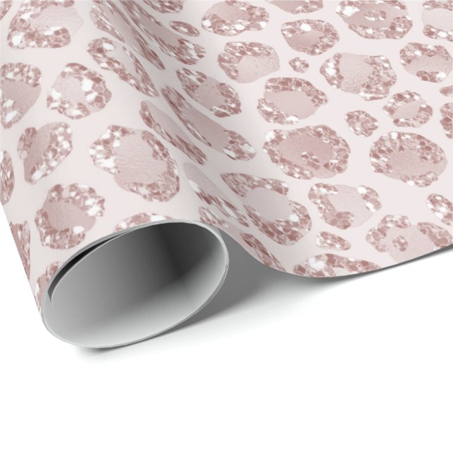 Blush Pink Glitter Leopard Print Wrapping Paper (Roll Corner)