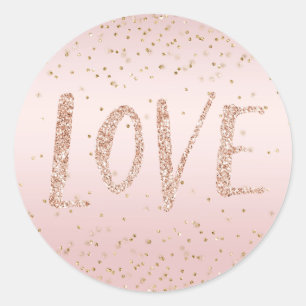 Blush Pink Glitter Love Gold Confetti Classic Round Sticker