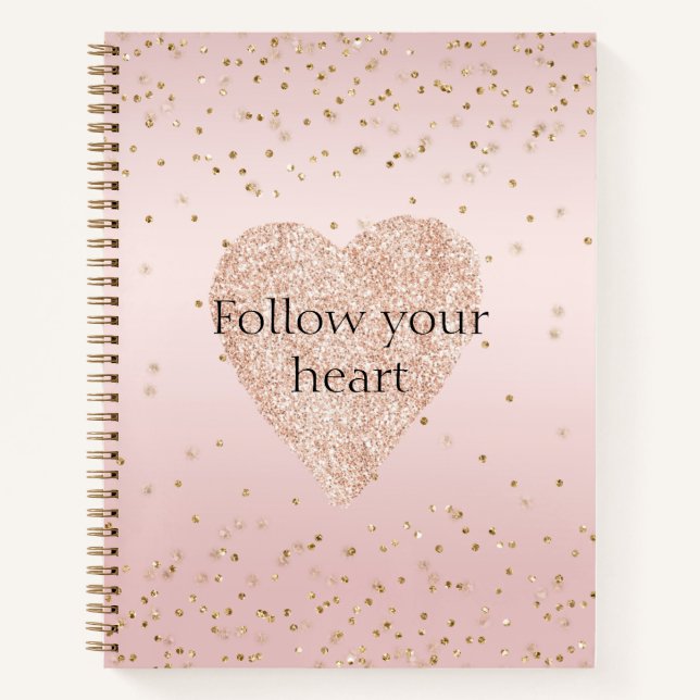 Blush Pink Glitter Love Gold Confetti Heart Notebook (Front)
