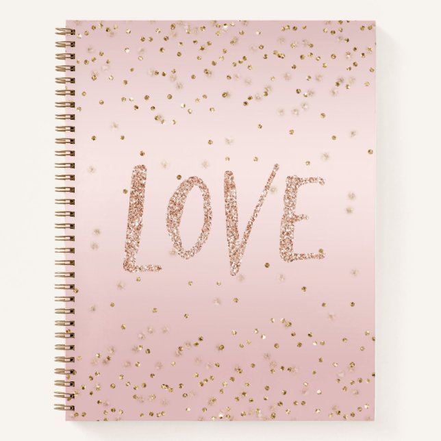 Blush Pink Glitter Love Gold Confetti  Notebook (Front)