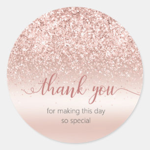 Blush Pink Glitter Metallic Thank You Sticker