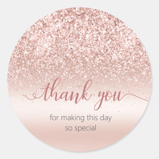 Blush Pink Glitter Metallic Thank You Sticker (Front)