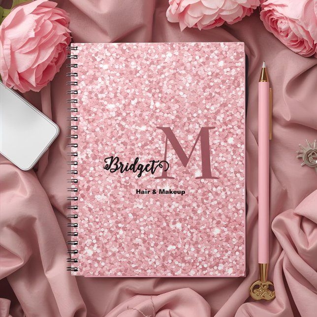 Blush Pink glitter Monogram hair and makeup Notebook (Creator Uploaded)