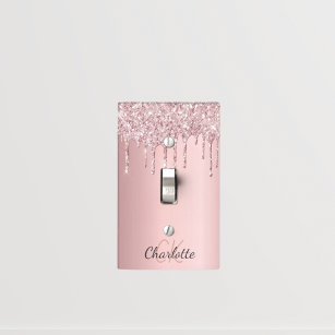 Blush pink glitter monogram initials luxury light switch cover