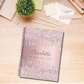 Blush pink glitter monogram name luxury diary notebook