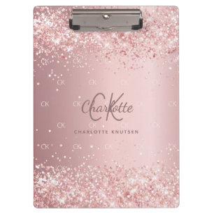 Blush pink glitter monogram script clipboard