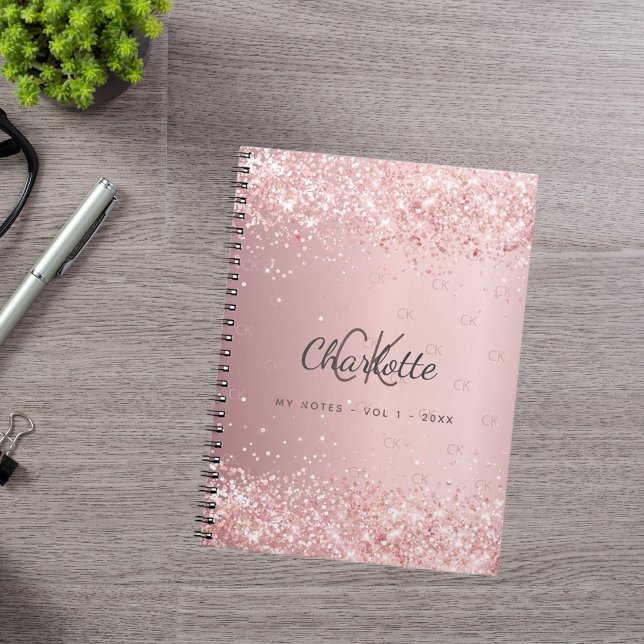 Blush pink glitter monogram script notebook (Creator Uploaded)