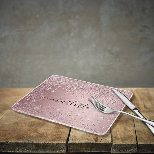 Blush pink glitter name script cutting board