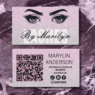 Blush Pink Glitter Ombre Lash Tech QR Code Business Card