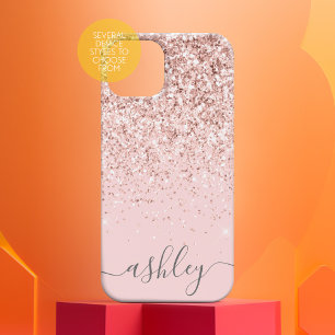 Blush Pink Glitter Pattern and girly script name Case-Mate iPhone 14 Case