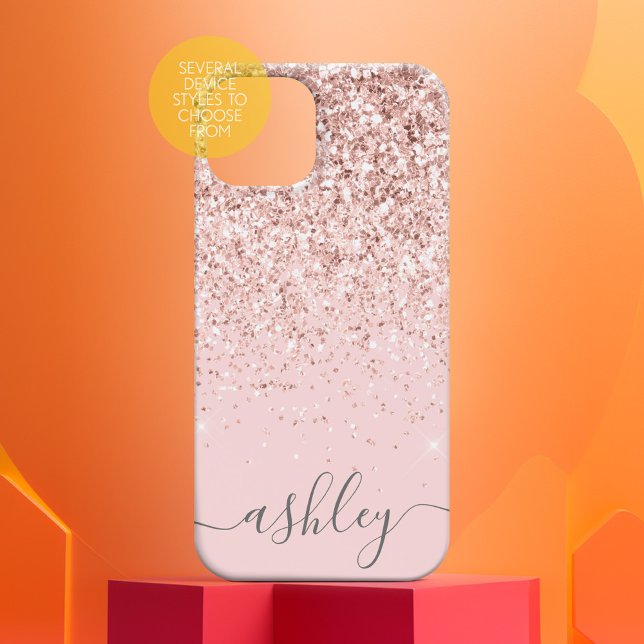 Blush Pink Glitter Pattern and girly script name Case-Mate iPhone Case (Personalized Phone Case with Custom Text)
