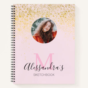 Blush Pink Glitter Photo Monogram Sketchbook Noteb Notebook