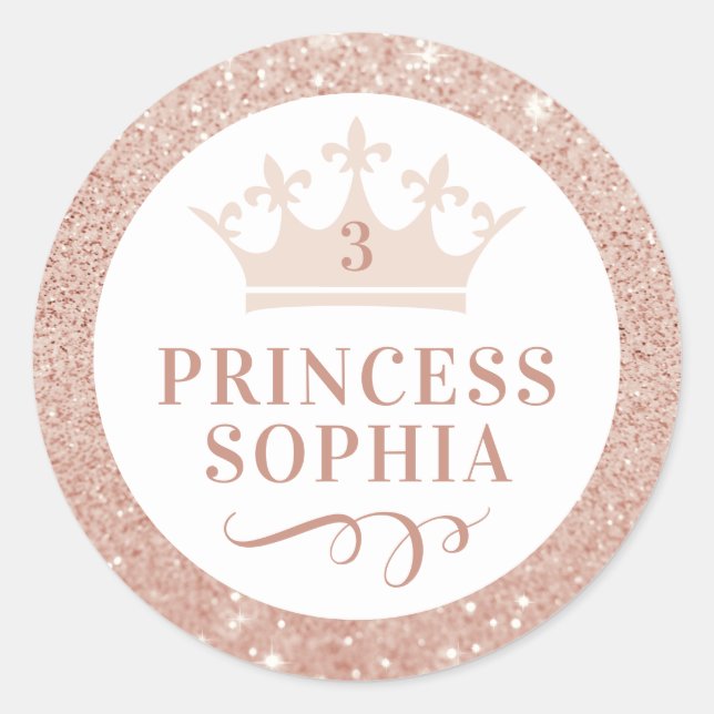 Blush Pink Glitter Princess Party Favour Classic R Round Sticker (Front)