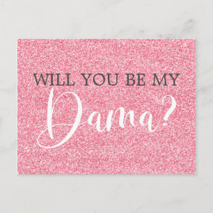 Blush Pink Glitter Quinceanera Dama Proposal Invitation Postcard