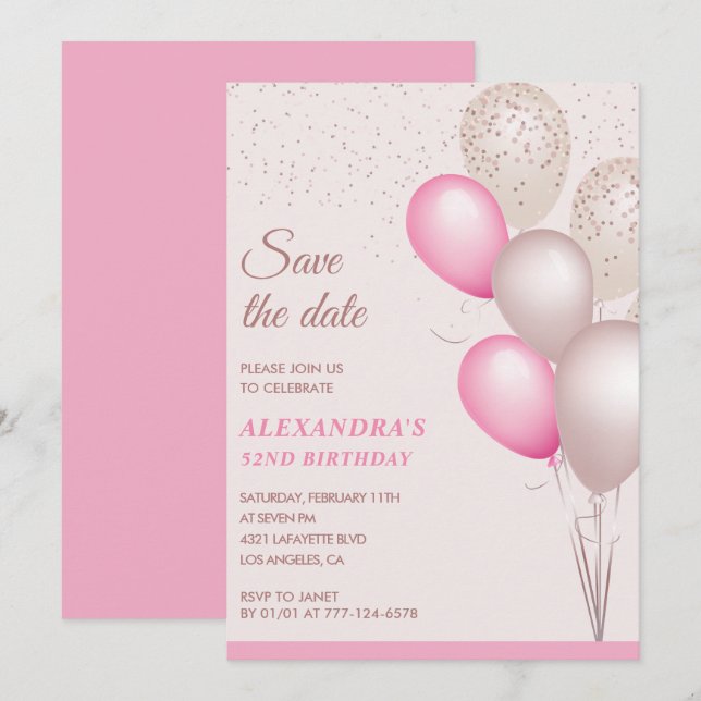 Blush Pink Glitter Save the date 52nd birthday Invitation (Front/Back)