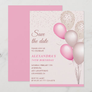 Blush Pink Glitter Save the date 74th birthday Invitation