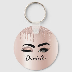 Blush Pink Glitter Sparkle Eyelashes Monogram Name Keychain
