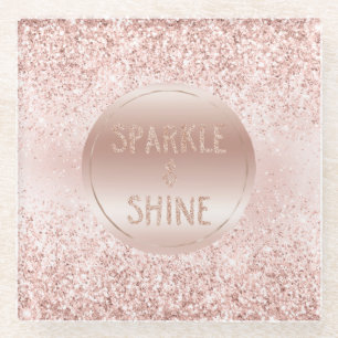 Blush Pink Glitter Sparkle   Glass Coaster