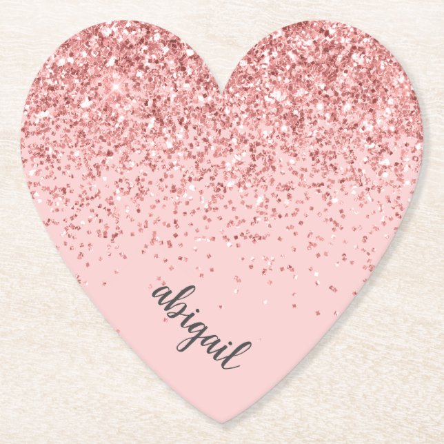 Blush Pink Glitter Sparkle Modern Heart Party Paper Coaster (Front)