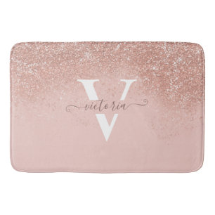 Blush Pink Glitter Sparkle Monogram Elegant Custom Bath Mat
