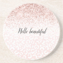 Blush Pink Glitter Sparkle White Leopard Print