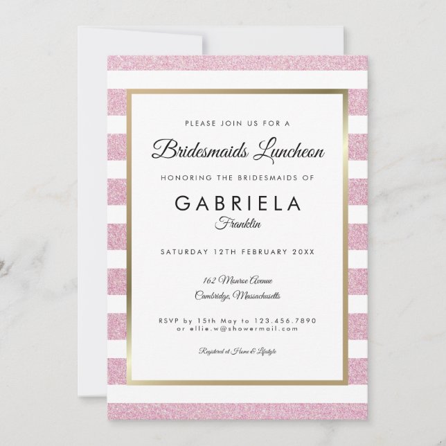Blush Pink Glitter Stripe Bridesmaids Luncheon Invitation (Front)