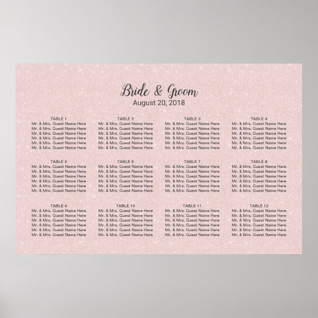 Blush Pink Glitter Wedding Seating Chart (Front)