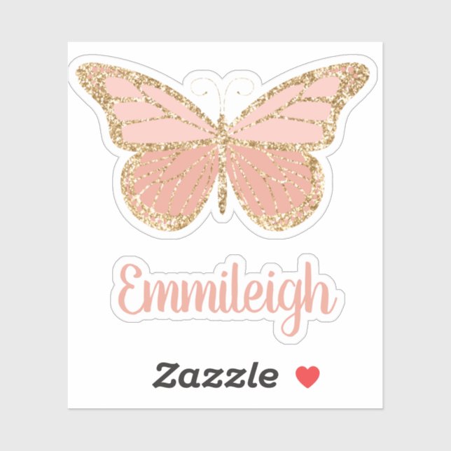 Blush Pink Glittery Gold Butterfly Name  (Sheet)