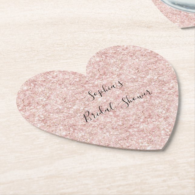 Blush Pink Glitzy Glitter Sparkle Bridal Shower Paper Coaster (Angled)