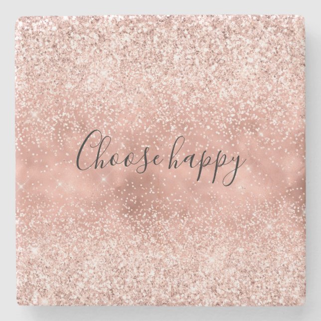 Blush Pink Glitzy Sparkle Glitter Stone Coaster (Front)