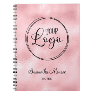 Blush Pink Glossy Foil Business Logo Meeting Notebook