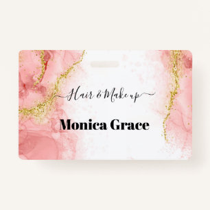 Blush Pink Gold Agate Beauty Business name tags    Badge
