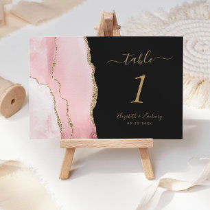 Blush Pink Gold Agate Dark Wedding Table Number