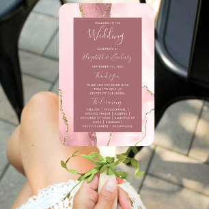 Blush Pink Gold Agate Dusty Rose Wedding Program Hand Fan