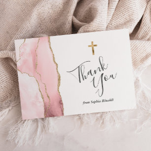 Blush Pink Gold Agate First Communion Thank You